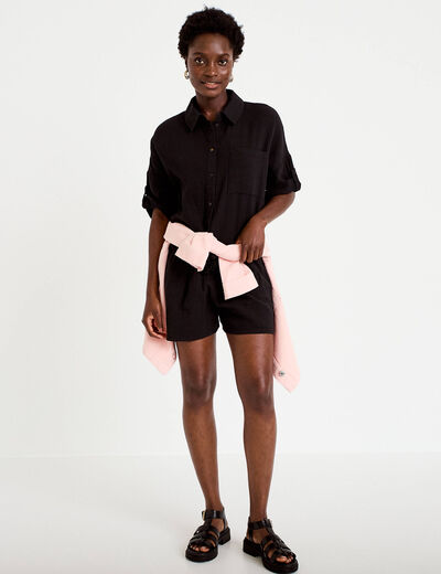 Short pliss&eacute; noir femme