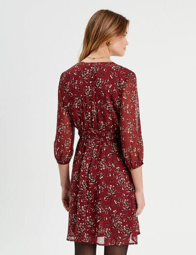 Robe évasée manches 3/4 bordeaux femme