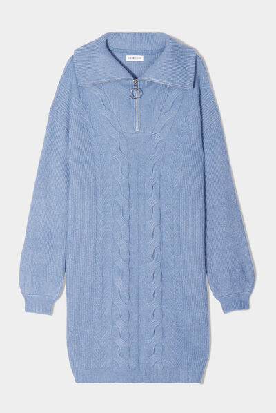 Robe pull col camionneur bleu clair femme
