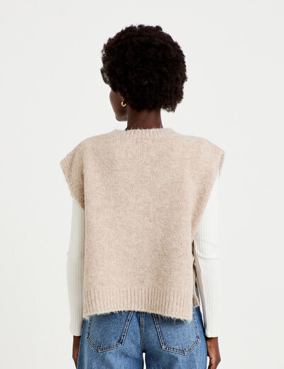 Pull sans manches taupe femme