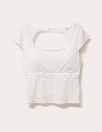 Blouse dos ouvert ecru femme