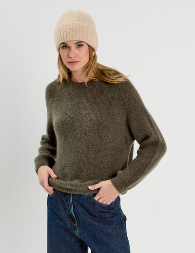 Pull manches longues vert kaki femme