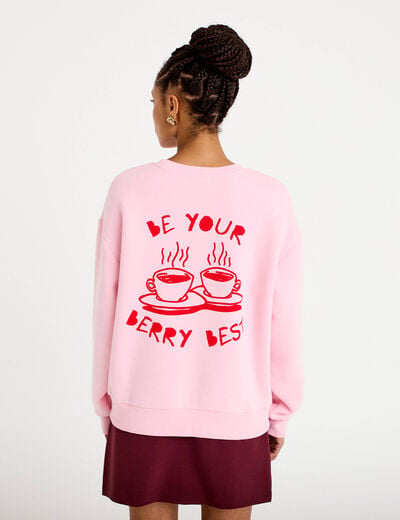 Sweat oversize col rond manches longues rose clair femme