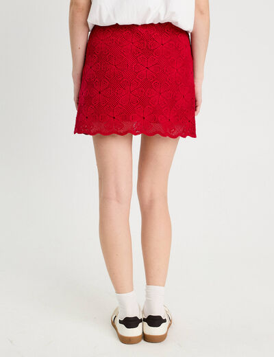 Jupe évasée effet macramé rouge femme