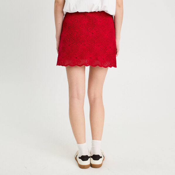jupe evasee effet macrame rouge femme Jupe évasée effet macramé rouge femme