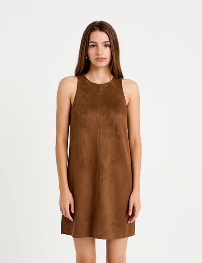 Robe courte droite sans manches marron femme