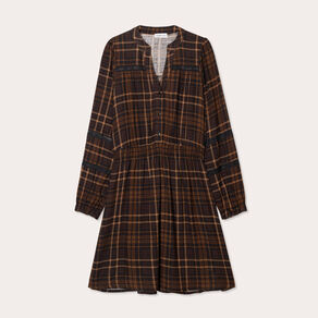 Robe évasée détails dentelle marron foncé femme