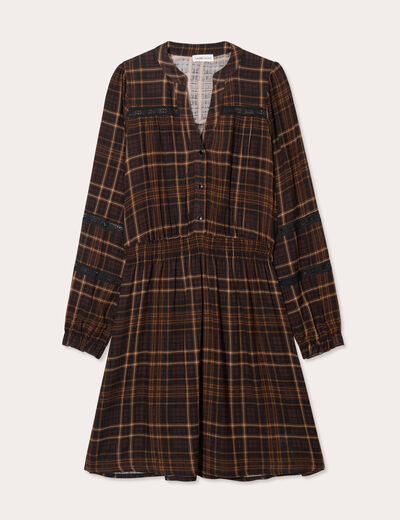 Robe évasée détails dentelle marron foncé femme