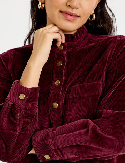 Robe &eacute;vas&eacute;e velours col montant bordeaux femme