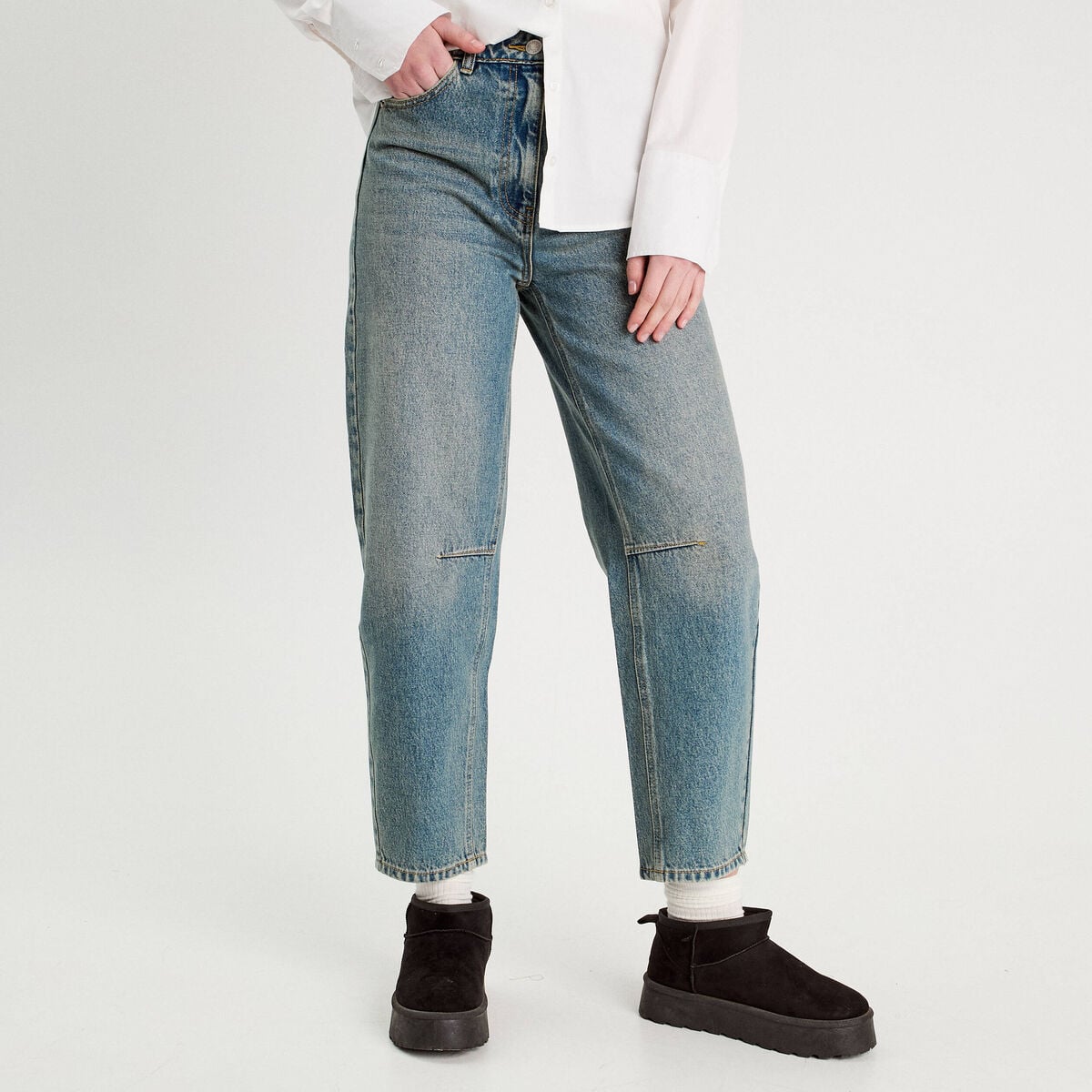Jeans balloon denim double stone femme