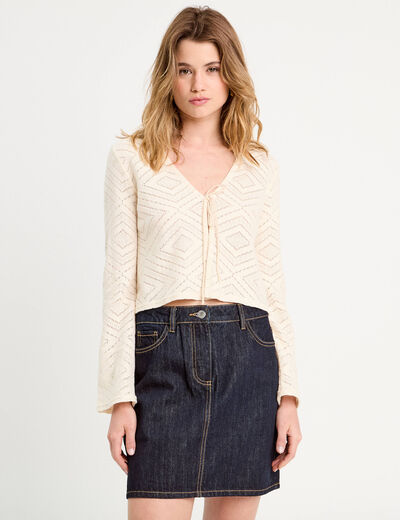 Gilet ajouré noué ecru femme
