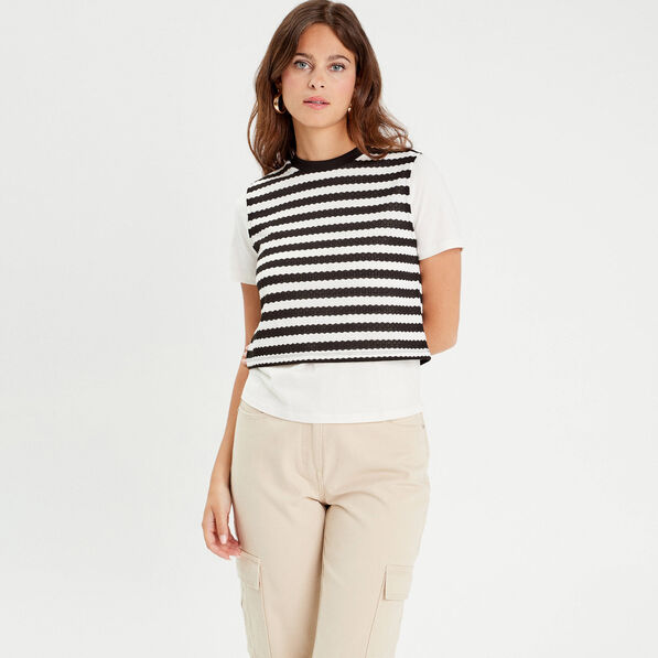 t shirt 2 en 1 ecru femme T-shirt 2-en-1 ecru femme