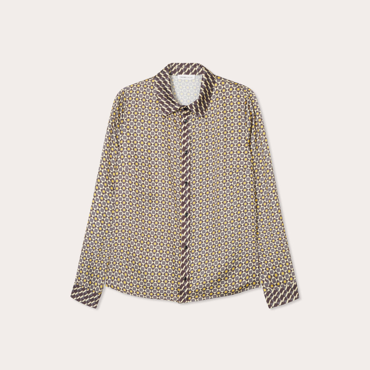Chemise manches longues satin jaune femme