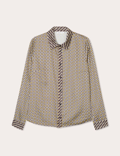 Chemise manches longues satin jaune femme