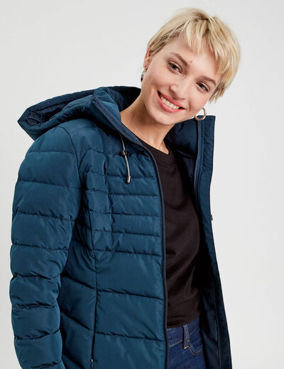 Doudoune ajustée à capuche bleu marine femme