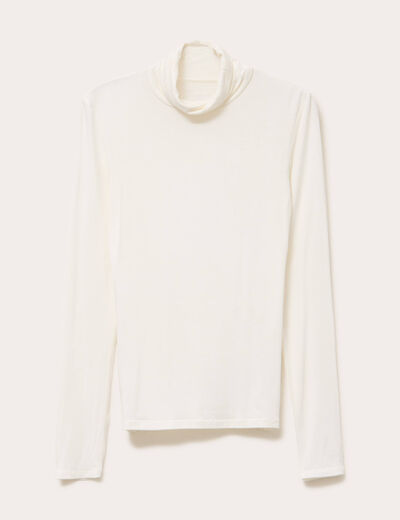 T-shirt uni &agrave; manches longues ecru femme