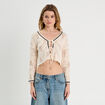 Gilet effet crochet et noeuds beige femme