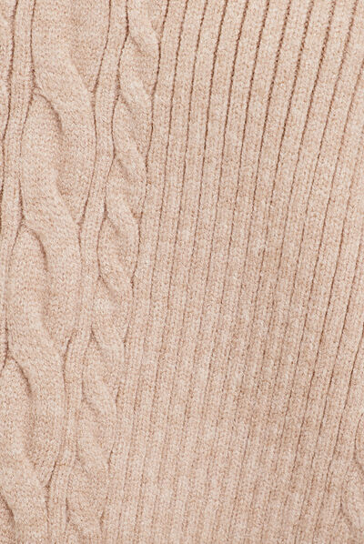 Pull col montant torsades beige femme