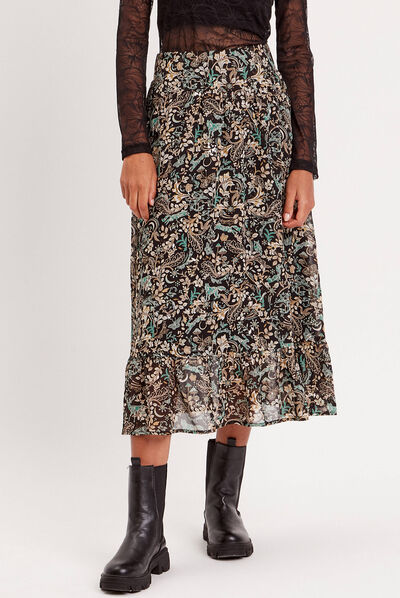 Jupe midi droite noir femme