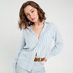 Chemise manches longues contenant du lin bleu femme