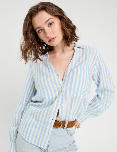 Chemise manches longues contenant du lin bleu femme