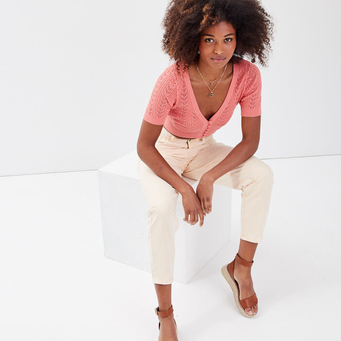 Gilet court boutonné rose saumon femme