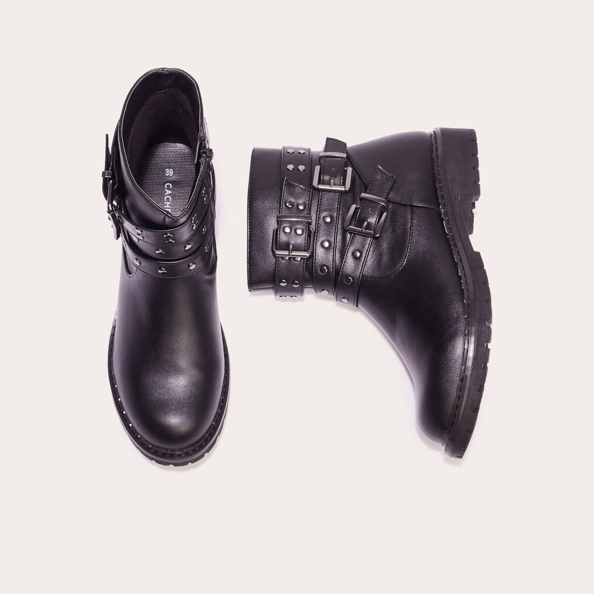 Bottines brides cloutées noir femme