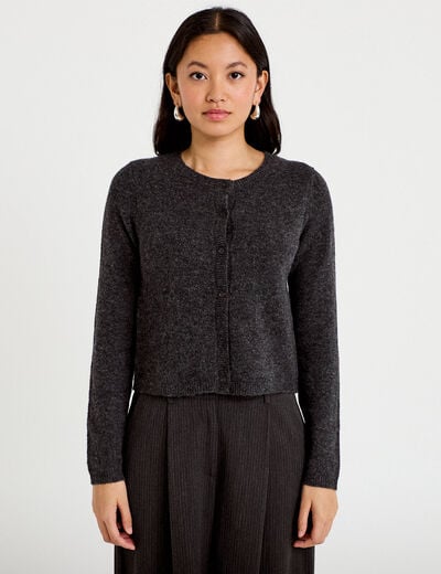 Gilet boutonn&eacute; manches longues gris fonc&eacute; femme