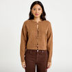 Gilet col rond manches longues avec lien camel femme