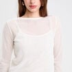 Top transparent col rond manches longues ecru femme