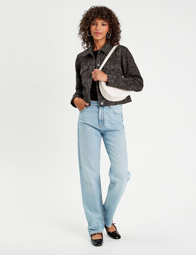 Veste boutonnée tweed noir femme