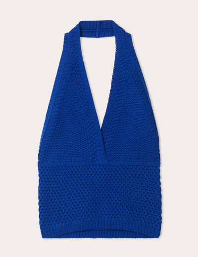 Crop top en crochet bleu electrique femme