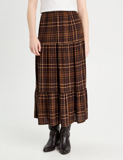 Jupe longue évasée marron foncé femme