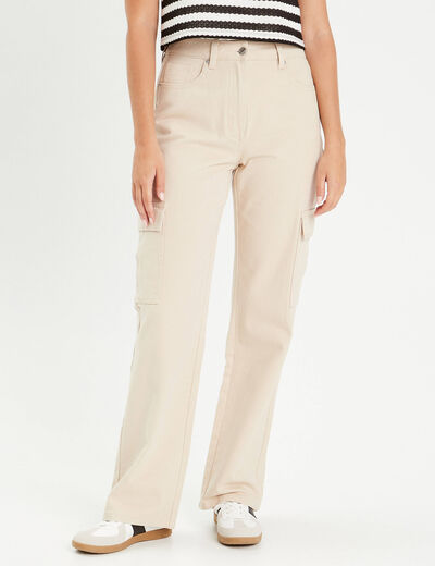 Pantalon cargo large ecru femme