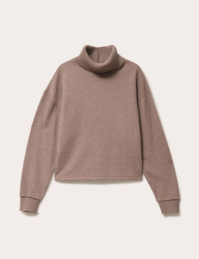 Sweat col roul&eacute; manches longues terracotta femme