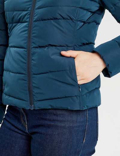 Doudoune ajustée à capuche bleu marine femme