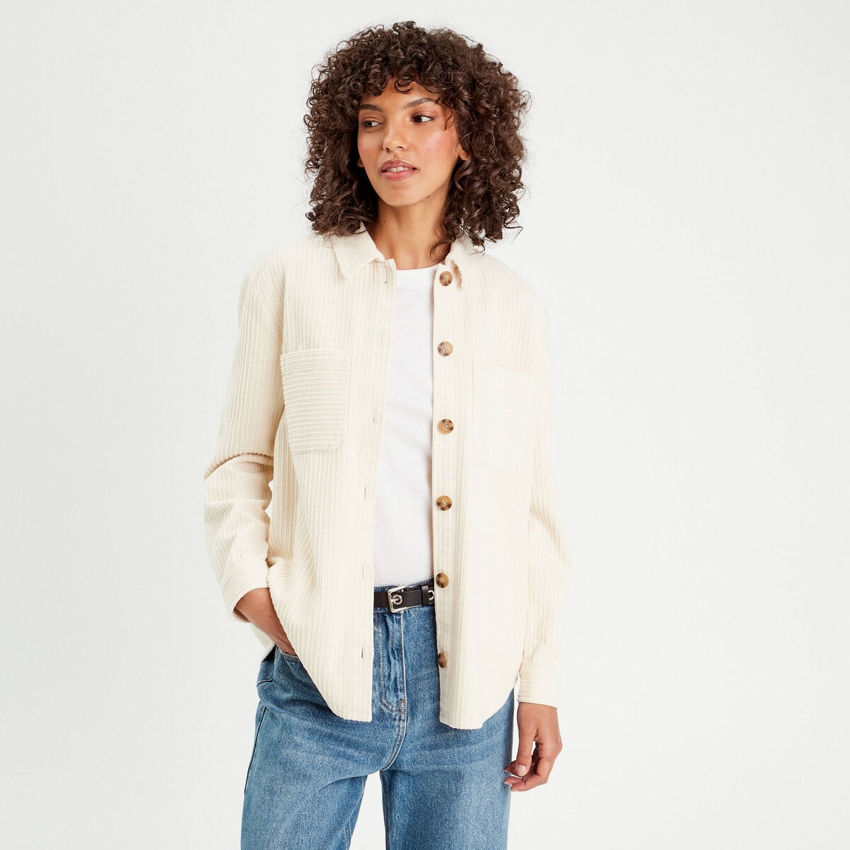 Surchemise velours côtelé ecru femme
