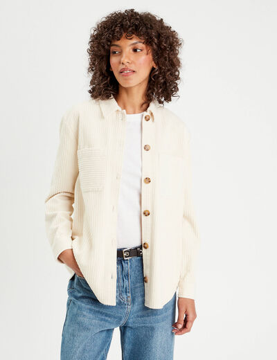 Surchemise velours côtelé ecru femme