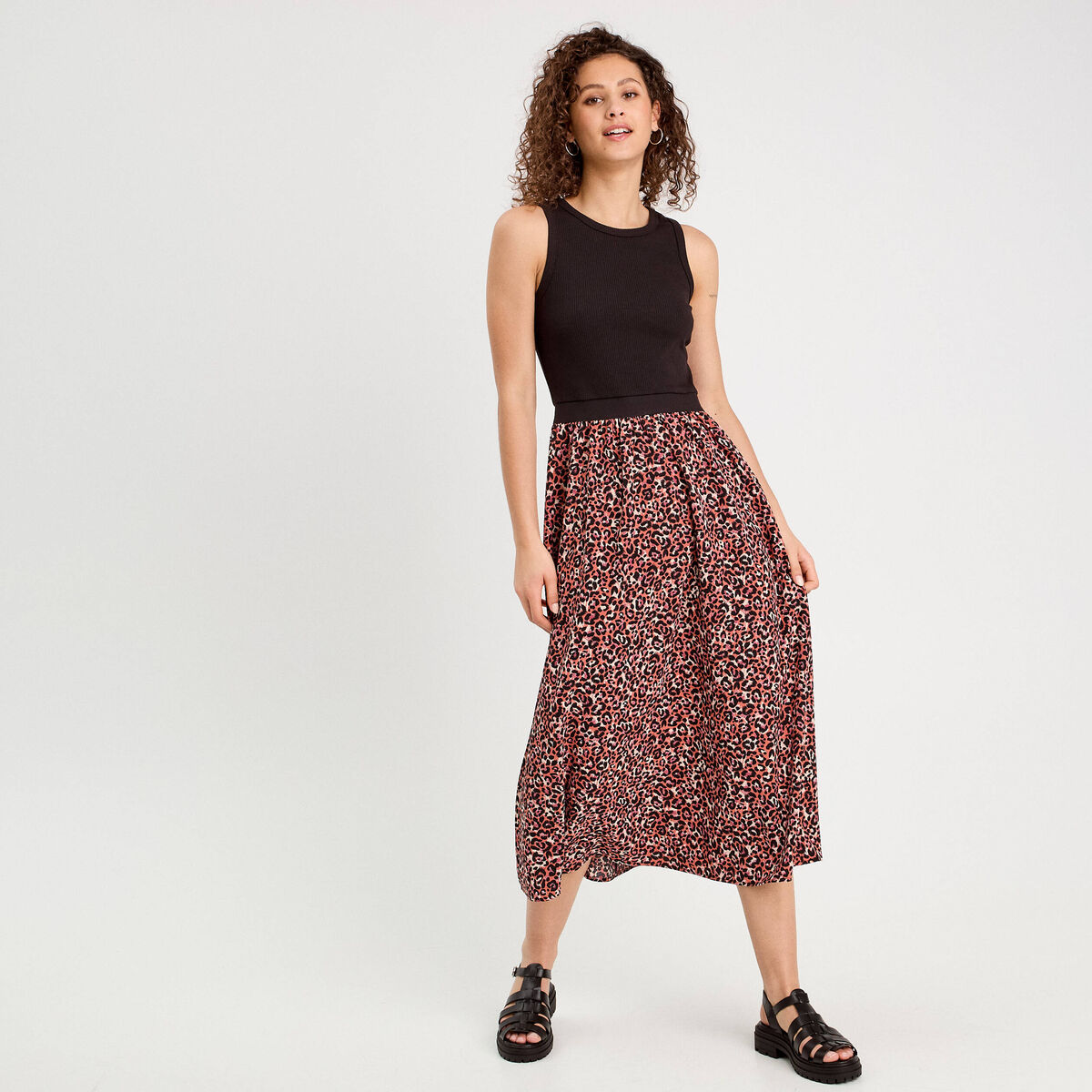 Robe longue effet 2-en1 rouge femme