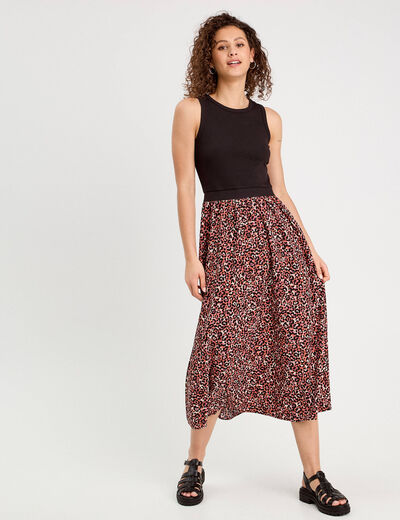 Robe longue effet 2-en1 rouge femme