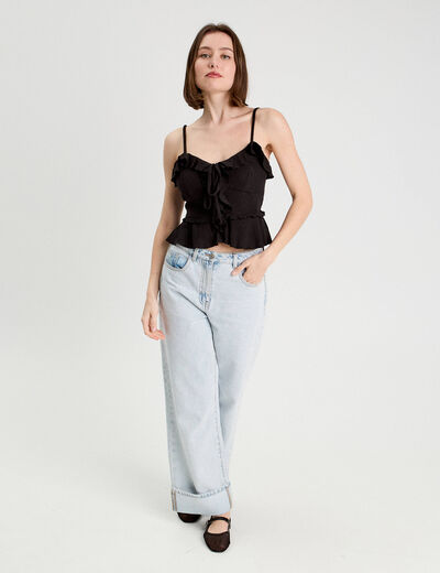 Blouse cropped volants noir femme