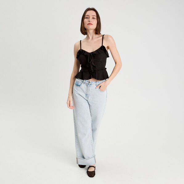 blouse cropped volants noir femme Blouse cropped volants noir femme