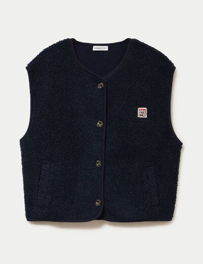 Gilet sans manches fausse fourrure bleu marine femme