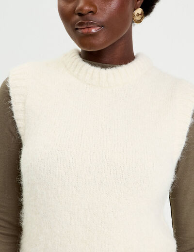 Pull sans manches ecru femme