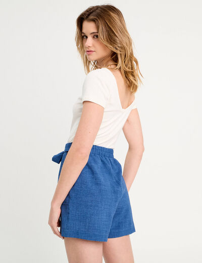 Combishort ceinturée bleu foncé femme