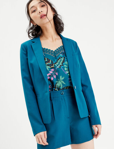 Veste blazer droite bleu canard femme