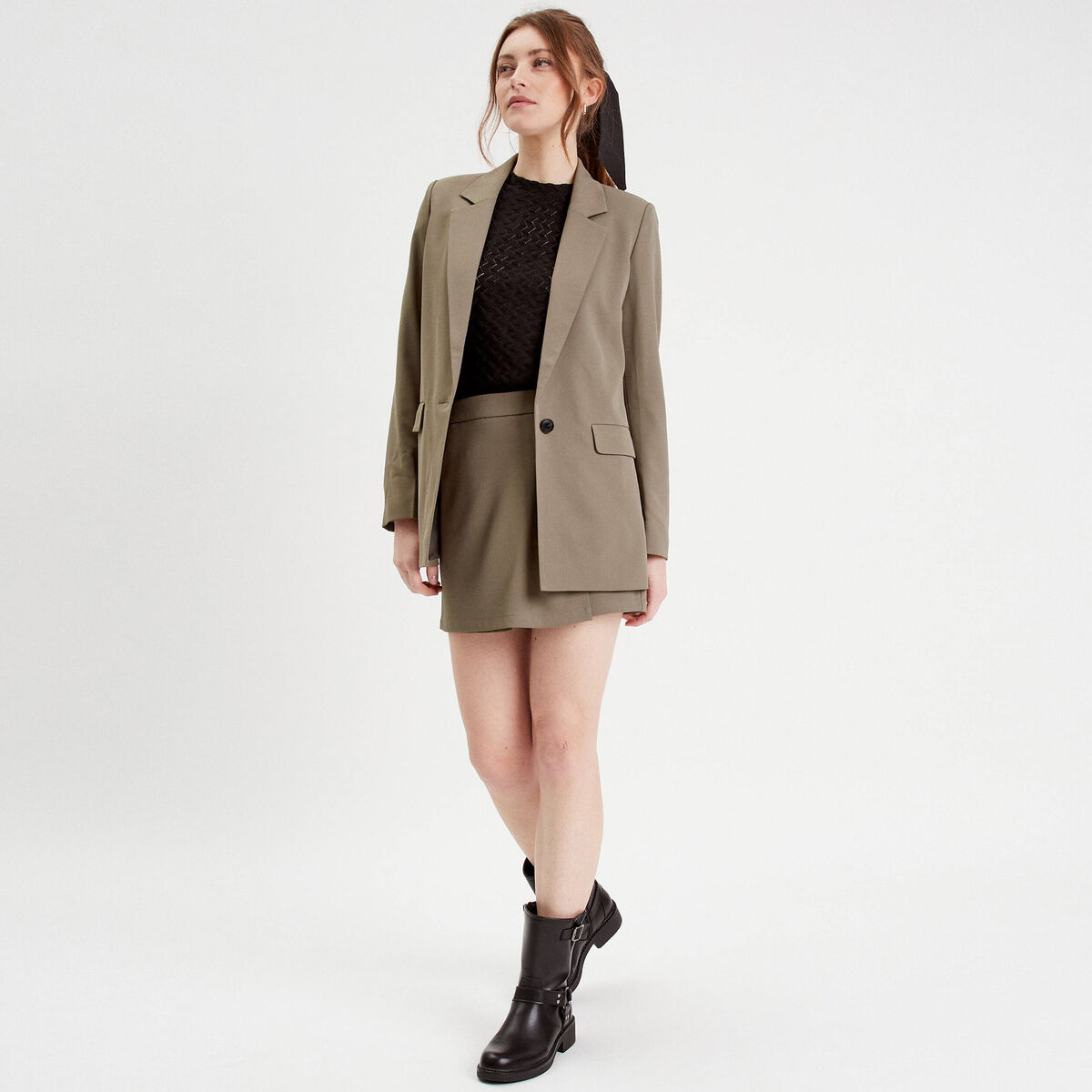 Jupe-short évasée vert kaki femme