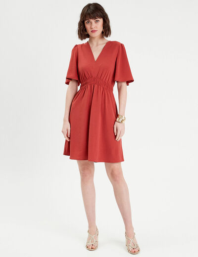 Robe évasée taille élastiquée vieux rose femme