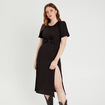 Robe midi ajustée col rond noir femme