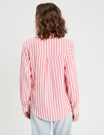 Chemise manches longues contenant du lin rouge femme
